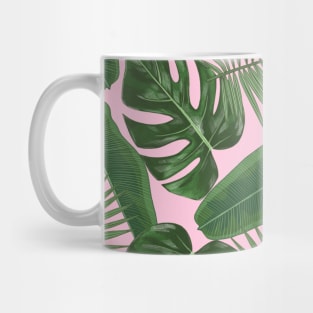 Tropical Green Leaves Pattern on Pink Mug